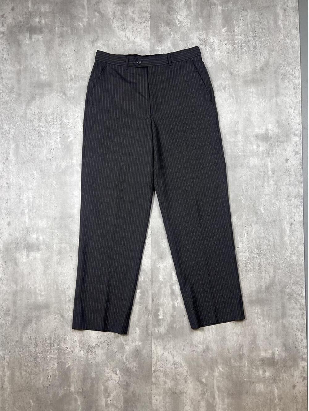 Vintage Pinstripe Dress Pants Charcoal Grey Pleated Trousers Tailored